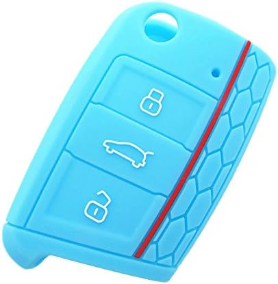 2 Pack VW SKODA SEAT 3 Buttons Silicone Key Protection Case / Key Cover / Fob Holder - For Volkswagen VW Golf 7 GTI Golf VII MK7 Skoda Octavia A7 Seat Leon 5F SC ST (Sky Blue)