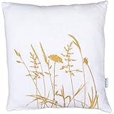 Gräser in gold, Kissenbezug, Leinen weiß, gold bestickt, 40x40cm