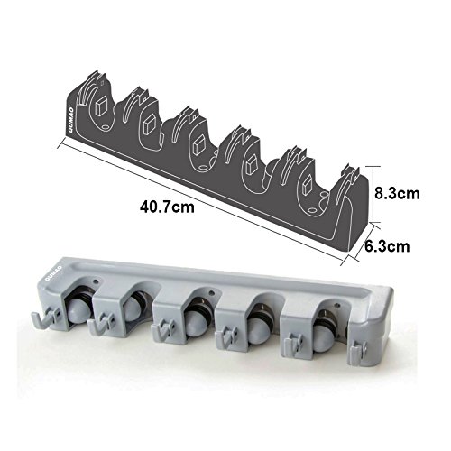 Gerätehalter Besenhalter Mopp Halter 5 Steckplätze und 6 Haken Wandhaltung Ordnungsleiste Werkzeughalter für Besen, Mopp und Gartenwerkzeuge - 4