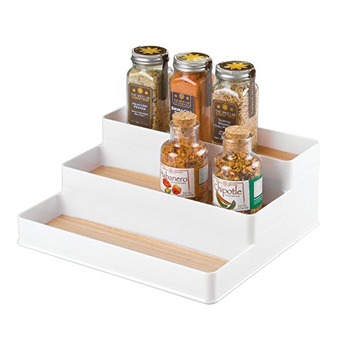 InterDesign 90350EU RealWood 3-stufiger Küchenschrank-Organizer für Gewürze, Kondimente – Holz Plastik 23,50 x 26,04 x 10,16 cm, Weiß/Helles - 3