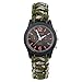 Produktbild Paracord Universal Armband mit Uhr und Feuerstarter von der Marke PRECORN Armbanduhr Outdoor Camping Survival-Seil zum Armband geflochten aus reißfestem Parachute Cord Paracord Seile 350 cord in der Farbe Armee-Grün Camouflage (ACHTUNG: DIESES PARACORD SEIL IST NICHT ZUM KLETTERN GEEIGNET