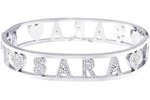 Stellazeta Bracciale Donna con Nome in Acciaio Inossidabile Anallergico Ideale per Regalo Braccialetto Donna con luminosi cristalli di vetro Braccialetti Donna Rigidi con Chiusura a Molla