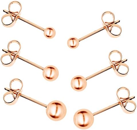 Mya Art Set of 3 with Pearls Bauble Earrings In Rose Gold Plated Rose Stud Earrings Polished MYARGOHR-12