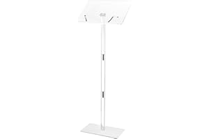 VEVOR Podium Stand, 43-Inch Acrylic Lectern, Portable Laptop Desk with Wide Reading Surface, Book Clips, Adjustable Angle, Floor-Standing, for Classroom, Wedding, Conference, Lecture and Concert
