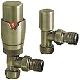 Thermostatic Radiator Valves and Angled Lockshield Valve - Classy and Modern Design 1/2" x 15mm Angled Radiator Valves (Brushed Brass)