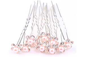 FASHION JEWELLERY MontCherry Brand Pearl/Crystal Flower Diamante Wedding Bridal Prom Hair Pins by Trendz (Peach, 10 Pins)