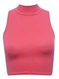 Womens Sleeveless Cropped Top Ladies Polo Neck Crop Dance Stretch Top (S/M (UK 8/10), Coral)
