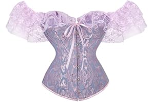 FeMereina Women's Off Shoulder Lace Up Boned Overbust Corset Bustier Lingerie Bodyshaper Tops Waist Wrapped Lingerie Cincher