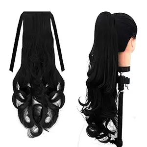 Rapidsflow Ribbon Ponytail Hair Extensions Curly (Women And Girls) (Black)150 gram pack of 1