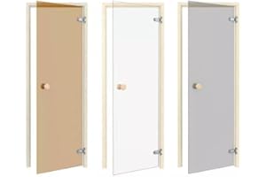 Amilano Saunatür CLASSIC Hochwertige Glastür 8mm inkl. Zarge Vollholz Leicht Einstellbar DIN Links Rechts (70x200, Espe/Grau)