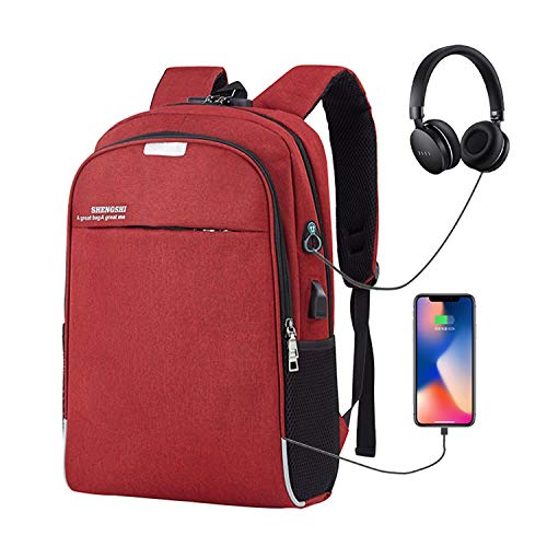 Preisvergleich Produktbild ASEOK Diebstahlsicherer Business-Rucksack, Rucksack mit USB-Ladegerät, reflektierender, wasserdichter College-Schulcomputer, Leichter Rucksack Passt für Männer / Frauen 15,6-Zoll-Laptop (rot)