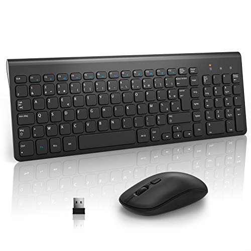 TedGem Clavier Souris sans Fil USB, 2,4Ghz Clavier Souris sans Fil Clavier sans Fil avec Souris avec 2-in-1 USB Nano, pour Windows XP / 7/8/10, Vista et Mac(Ultra Mince Silencieuse & FR Layout)