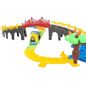 Funbee Lovely Cartoon Train Tracker Set with Sound & Light Toy Train Overbridge Multi Color Electric Train Tracks Racer/Train Toy Set for Kids/Children 25 Pcs