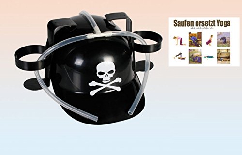 Trinkhelm 4 St "Skull & Bone" & Postkarte "Saufen ersetzt Yoga" * ~