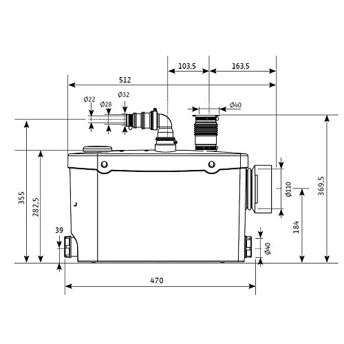 WILO HiSewlift 3-I35 Klein Hebeanlage Abwasserpumpe Fäkalien WC mit Schneidwerk Häcksler in besonders schmaler Ausführung (kleiner als 149 mm Breite) für eine einfache Vorwandinstallation (4191674) - 3