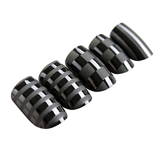 Bling Art False Nails French Manicure Black Matte Justice Medium Tips UK