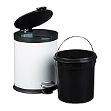 Relaxdays Treteimer 5 L aus Metall H x D: 27,5 x 23 cm Abfalleimer in Edelstahl-Optik als Abfallbehälter mit Absenkautomatik Tretmülleimer für Küche und als Kosmetikeimer im Bad Tretmülleimer, weiß - 5