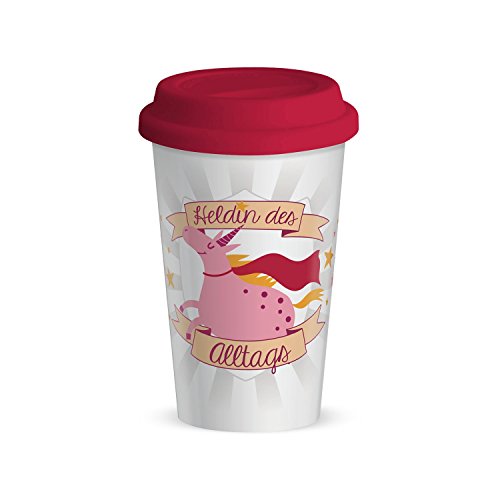 GRUSS & CO Becher to go mit Motivdruck Heldin Des Alltags Vaso, Porcelana, 8,5 x 8,5 x 9,5 cm