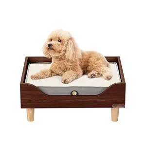 Veehoo Wooden Elevated Dog Bed - Durable Raised Wooden Pet Bed Frame for Small, Medium and Large Dogs and Cats, Dog Couch Sofa Furniture for Indoor Outdoor Use, S, Brown