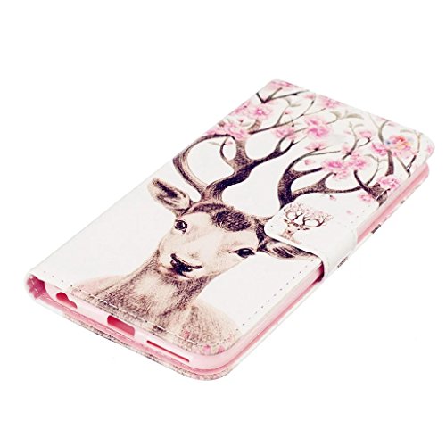 MUTOUREN Hülle für iphone 6 iphone 6S Schutzhülle [Kratzfeste, Scratch-Resistant] Bookstyle PU Lader HandyHülle Tasche Wallet Flip Case Lederhülle Brieftasche mit Standfunktion Kartenfächer Magnetic schließt Painted Muster- Hirsch + Metall Stylus Stift - 4