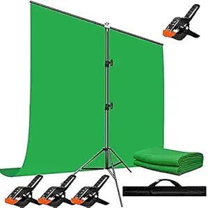 VIBLITZ Green Screen Backdrop 8x12 ft with Stand - 6x9FT Photography Backdrop with 1PC 6.5FT T-Shape Backdrop Stands, 4PCs Spring Clamps, 1PCs Carry Bag