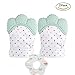 Produktbild Baby Beißringe Fäustlinge Set Neugeborenen Silikon Schnuller 2 Stück Handschuh Beissringe Spielzeug und 1 Lätzchen für Baby zum Zahnen für Alter 3-12 Monate (Grün)