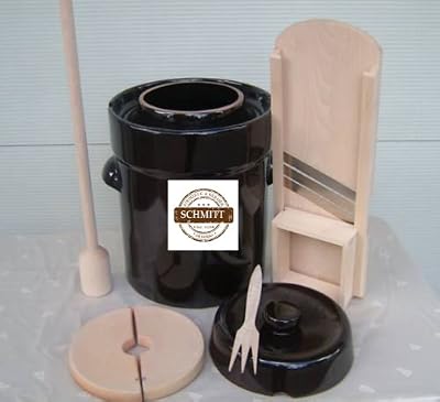 MS-Steinzeug Pot à choucroute en grès pour la lactofermentation 10 litres+Mandoline,Pilon