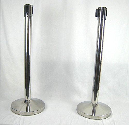 Preisvergleich Produktbild 2x Absperrpfosten Absperrständer Silber mit Gurt - Band Personenleitsystem Abgrenzungsständer