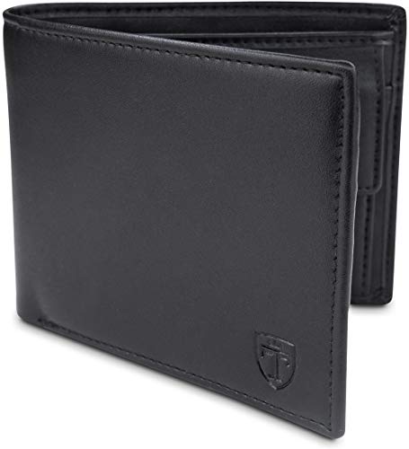 TRAVANDO Cartera Hombre BERLIN con Bloqueador RFID, Billetera Negra, Monedero Varón, Portamonedas, Regalo, Wallet, Vertical, Bolsillo Monedas Botón a presión Tarjetera, Compartimientos (Negro)