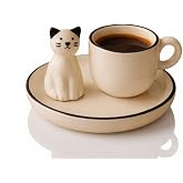 ARVALE 3D Kedi Fig&uuml;rl&uuml; Seramik Kahve Fincanı &ndash; Sevimli Kedi Tabak Fincan Takımı Dekoratif Set - 2 Set