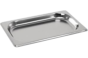 Vogue Stainless Steel 1/4 Gastronorm Tray 20 mm Deep, Silver, Capacity: 530 ml, 1/4 GN Gastronorm Pan, Food Safe Steel, Stackable, Lid Sold Separately, GM312