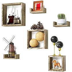Love-KANKEI Etagère Murale Lot de 7 Etagères Flottantes En Bois Avec 3 Cadres Carrées et 4 Etagères en Forme L Pour Toute Combinaison S'adapte au Salon Chambre ou Bureau