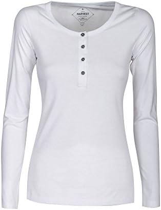 Ladies Henley Top. Super Soft Cotton Long Sleeve Jersey Top, Black or White, XS-2XL