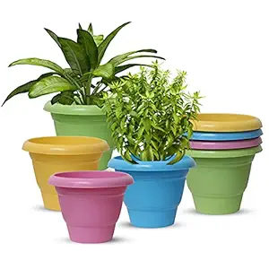 Prequality Overseas Heavy Duty Plastic Green Velly Square Planter Pots with Bottom Tray Indoor Self Watering Hanging Planter Pot Outdoor Garden Balcony Flowering Plant Gamla 8.6 Inches (Pack of 8)