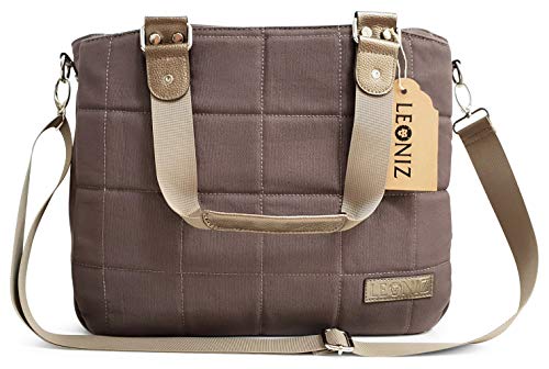 Preisvergleich Produktbild LEONIZ Wickeltasche inkl. Zubehör / Set in grau / braun, Kinderwagen-Halterung + Wickelauflage + Schultergurt + Organizer, schönes + lässiges Design, groß XXL für Zwillinge