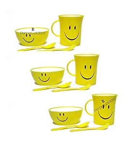 Perpetual Bliss Smiley Mug with Bowl with Spoon with Fork for Kids Return Gifts - Pack of 3