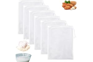NOKWOCY Lot de 6 Sac a Lait Vegetal,20x30cm Réutilisables Mousseline Alimentaire - En nylon bio - Avec Cordon de Serrage - Cheese Cloth Pour Fromage,Jus de fruits,Café,Jus de Légumes,etamine alimentaire