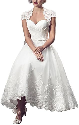 Carnivalprom Women's Appliques Wedding Dresses for Bride Short Bridal Gown With Lace Jacket 16 White