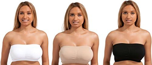 Beauty Bra STRAPLESS Tube Top BANDEAU Padding or Unpadded Option Bra Seamless Stretch Sexy Sports (3pcs a set) ALL COLOURS/SIZES (Medium Uk Size 10-12 Padded, Black/Nude/White)