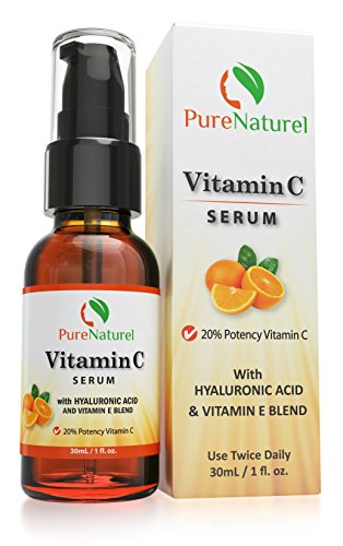 Pure Naturel Premium Vitamin C Face Serum with Hyaluronic Acid & Vitamin E. Clinical 20% Potency Vitamin C - Anti-Aging & Anti-Wrinkle Serum. This Serum Will Leave Your Skin Feeling Beautifully Radiant & Youthful. It Will Brighten and Plump Up Your Skin To Fill In Fine Line Wrinkles. 100% Satisfaction Guaranteed or Your Money Back.