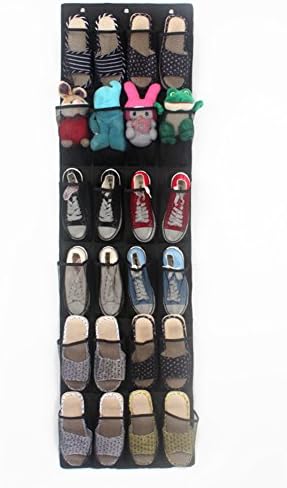 LALILEI 24 Mesh Pockets Shoe Storage Bags,Heavy Duty Hanging Over The Door Shoe Rack, On Wall Shoe Racks, Toys Storage with Hooks (Black)