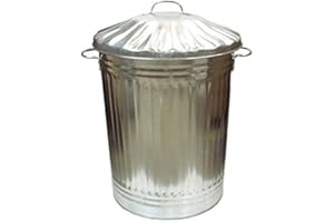 EASYSHOPPING Small Medium Large 15L 60L 90L Litre Metal Galvanised Home Garden Bin Leaves Paper Wood Rubbish Dustbin Made in U. K. (Large 90L Silver Bin)