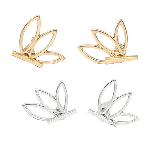 Pendientes con diseño de flor de loto, 2 par joyería Hollow Out de flor de loto Ear Stud Pendientes Set, Simple Chic pendientes, mejor regalo para las mujeres niñas y otros (oro y plata)
