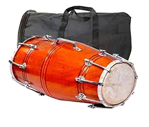 AMRO Handmade Wooden Dholak With Bag Musical Instrument Drum Nuts & Bolt Dholak 027