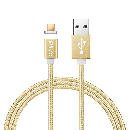 Magnetisches USB Ladekabel DatenKabel[1m/3.3ft],EVIISO Magnetisches High Speed USB 2.0 A Male auf Micro USB Synchronisations und Ladekabel - Geflochtenes 2.4A Schnellladekabel für Android-Geräte, Samsung Galaxy S7 S7 Edge S6, Sony, HTC, Motorola und mehr(Gold)