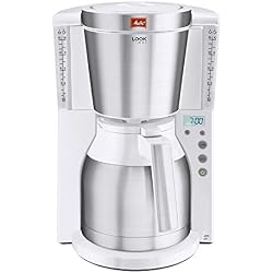 Melitta Cafetière à Filtre avec Verseuse Isotherme, Fonction Timer, Sélecteur d'Arôme, Look Therm Timer, Blanc/Acier Brossé, 1011-15