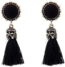2017 Huich Fashionable Vintage Style Rhinestones Crystal Tassel Dangle Stud Earrings Fashion Jewelry (Black)