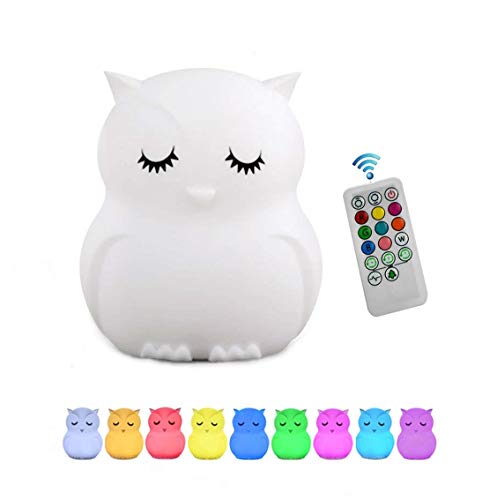 Tianhaixing Veilleuse Enfant Chambre Lampe Veilleuse Bebe Veilleuse Hibou Multicolore Rechargeable LED Veilleuse 9 Couleurs Veilleuse Bébé (Télécommande + Tactile Dimm)