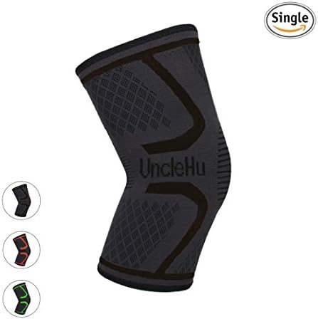 UncleHu Knee Compression Sleeve Support for Sports Protective Injured Joint Pain Relief and Improve Athletic Performance-Prevent Slippery(Black,Medium,Single Wrap)