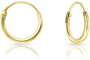 DTPsilver® Boucles d'oreilles Mini/Petites/Moyennes/Grandes Créoles en Argent Fin 925 Plaqué Or Jaune - Épaisseur 1.2 mm - Diamètre 8, 10, 12, 14, 16, 18, 20, 25, 30, 35, 40, 50, 60, 70, 80 mm